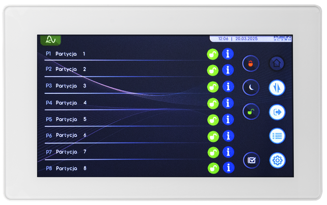 Pulson Alarm menu partycje
